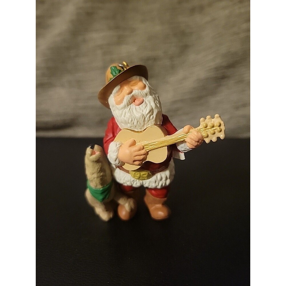 1993 Howling Good Time Hallmark Ornament Singing Cowboy Santa Dog Guitar Vtg